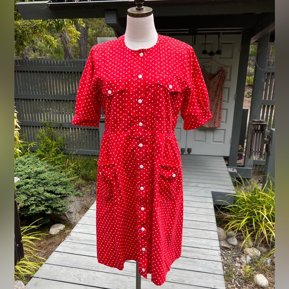 Red & White Polka♥️ Dot Vtg. Cotton Dress by Mary Mary - Picture 1 of 6